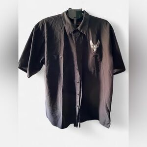 Red Kap Men's Black Short-Sleeve Button-Down Shirt with Embroidered Chest Emblem